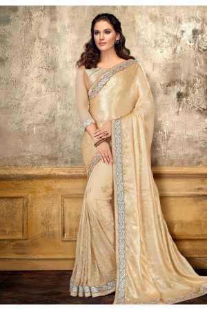 Cream satin saree with blouse 11220