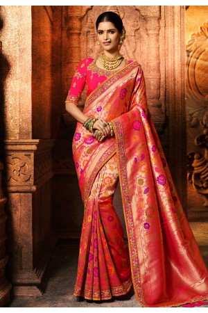 Golden silk embroidered saree with blouse 5604