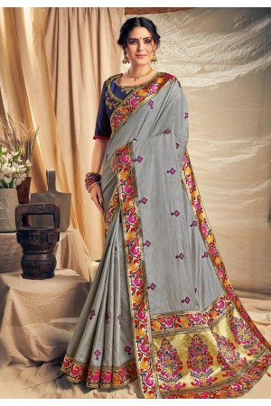 Gray cotton silk saree with blouse 11106