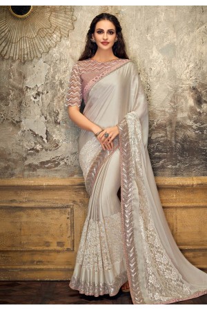 Gray lycra saree with blouse 11212