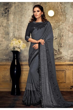Gray lycra saree with blouse 11214