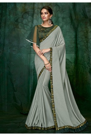 Gray satin party wear saree 5403