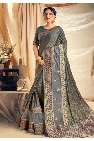 Gray silk saree with blouse 11118