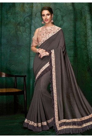 Gray silk saree with blouse 5402