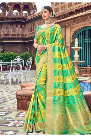 Green banarasi silk saree with blouse 3014