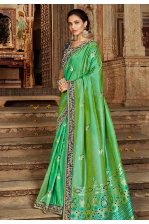 Green banarasi silk saree with blouse 77437