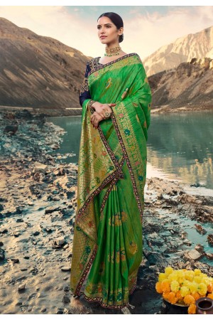 Green silk embroidered festival wear saree 207