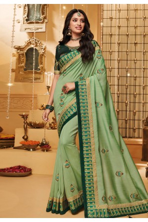 Green silk festival wear saree 2309