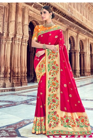 Magenta banarasi silk festival wear saree 3007