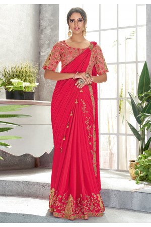 Magenta silk saree with blouse 5410