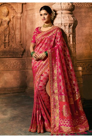 Magenta viscose embroidered saree with blouse 5612