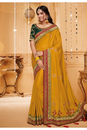 Mustard silk festival wear saree 2307