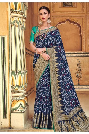 Navy blue banarasi silk festival wear saree 3108