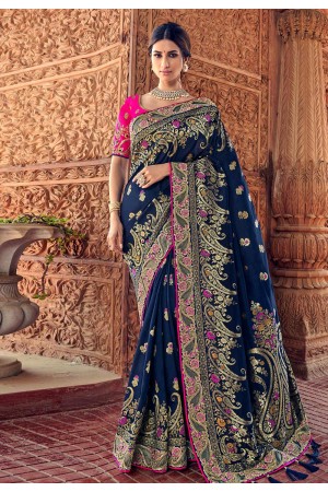 Navy blue banarasi silk saree with blouse 2806