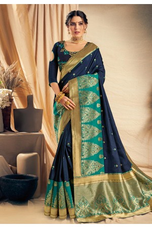 Navy blue satin silk festival wear saree 11107