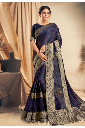 Navy blue silk festival wear saree 11117