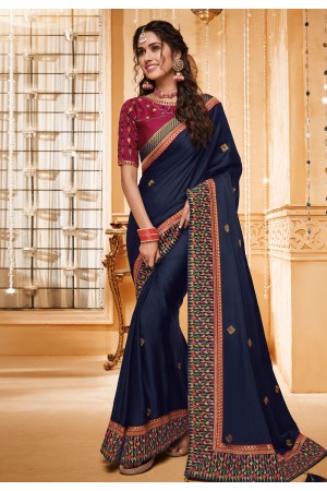 Navy blue silk saree with blouse 2301