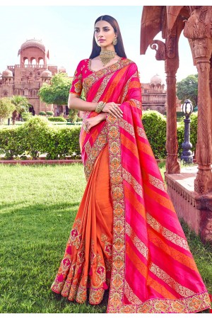 Orange banarasi festival wear saree 2901