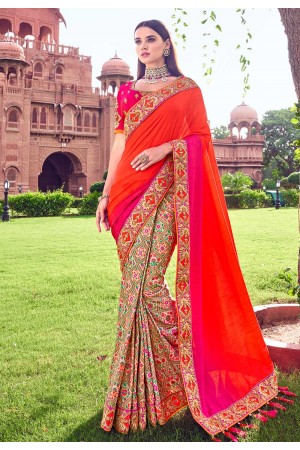 Orange banarasi festival wear saree 2906