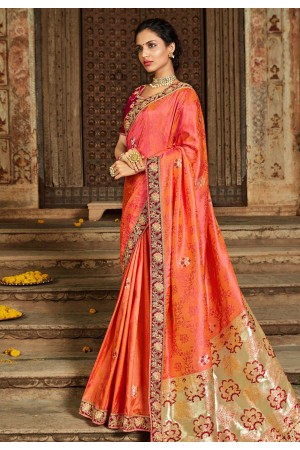 Orange banarasi silk festival wear saree 77432