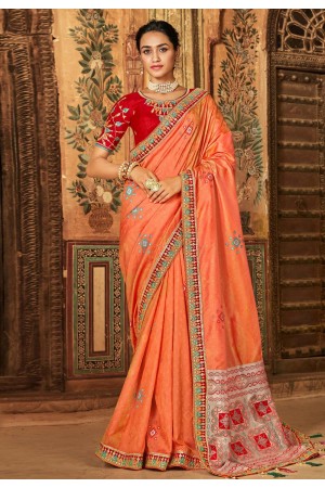 Orange banarasi silk festival wear saree 77438
