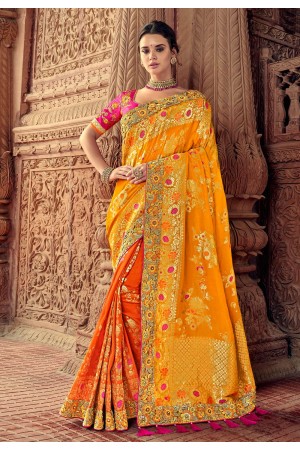 Orange banarasi silk half and half saree 2802