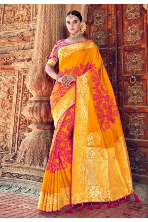 Orange banarasi silk saree with blouse 3006