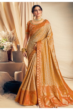 Orange jacquard silk festival wear saree 11113