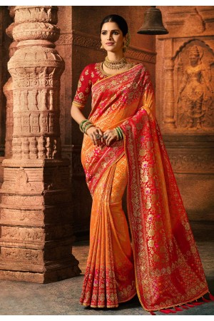 Orange viscose embroidered festival wear saree 5605