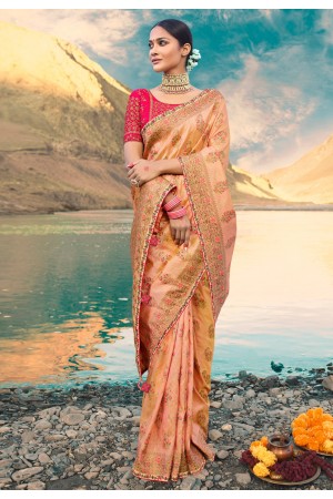 Peach silk embroidered party wear saree 205