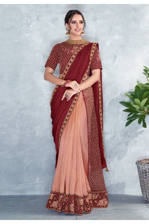 Peach silk half and half saree 5415