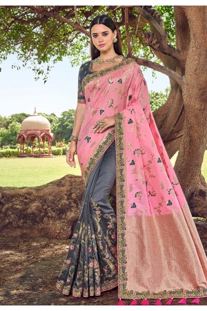 Pink banarasi half and half saree 2907