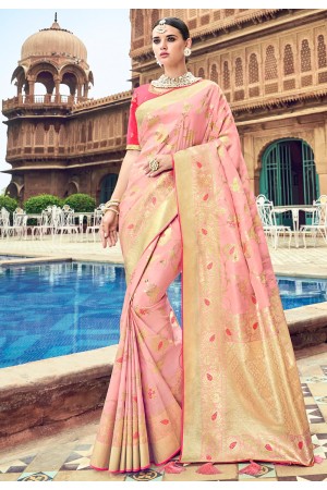 Pink banarasi silk festival wear saree 3005