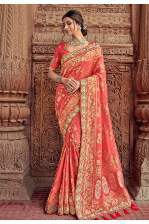 Pink banarasi silk saree with blouse 2809
