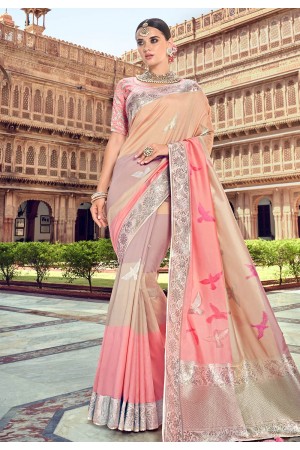 Pink banarasi silk saree with blouse 3016