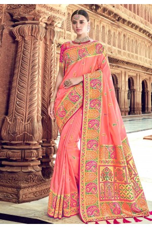 Pink banarasi silk saree with blouse 3018