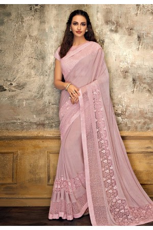 Pink lycra party wear saree 11221