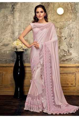 Pink lycra saree with blouse 11218