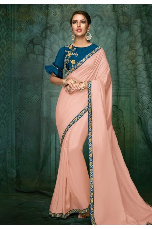Pink satin festival wear saree 5408