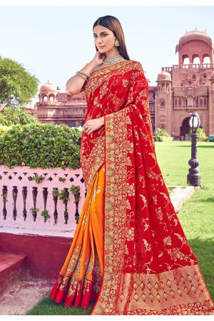 Red banarasi half and half saree 2904