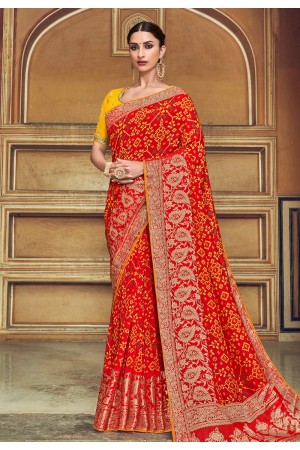 Red banarasi silk saree with blouse 3101