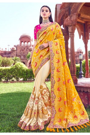 Yellow banarasi half and half saree 2902