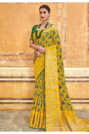 Yellow banarasi silk festival wear saree 3104