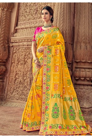 Yellow banarasi silk saree with blouse 2801