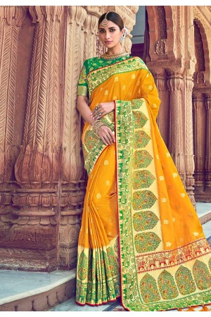 Yellow banarasi silk saree with blouse 3002