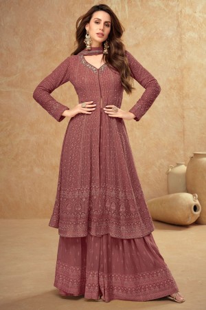 Georgette embroidered palazzo suit in Cinnamon brown colour 7513A