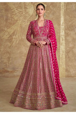 Georgette Anarkali gown wedding dress in Pink colour 5652