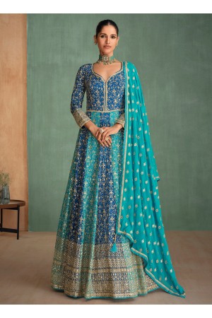 Georgette Anarkali gown wedding dress in Blue colour 5657