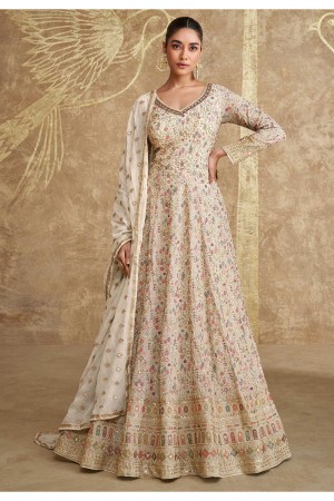 Georgette Anarkali gown wedding dress in OffWhite colour 5651