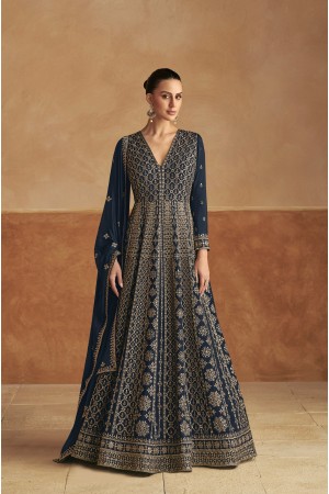 Chinon Anarkali gown dress in Navy blue colour 7510a
